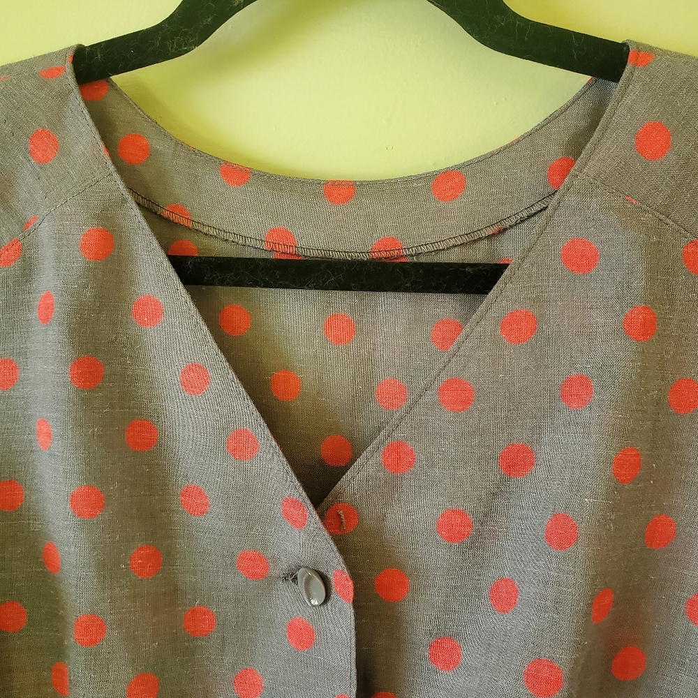Vintage pinup rockabilly handmade polka dot button up frilly blouse top - Picture 4 of 8